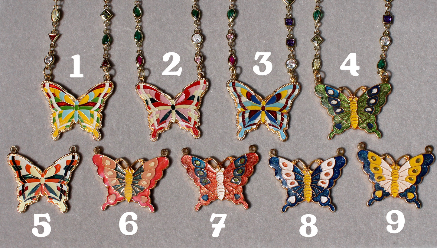 Vintage 70s Enamel Butterfly Necklace
