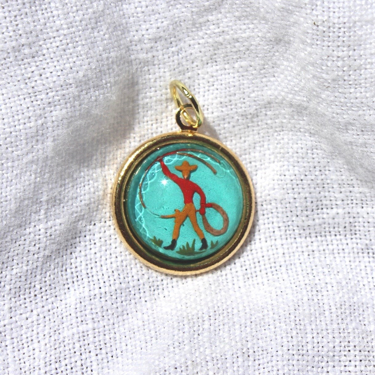 Vintage Cowboy Intaglio Charm - 1950s Western Cowboy Charm - Vintage Reverse Intaglio Charm