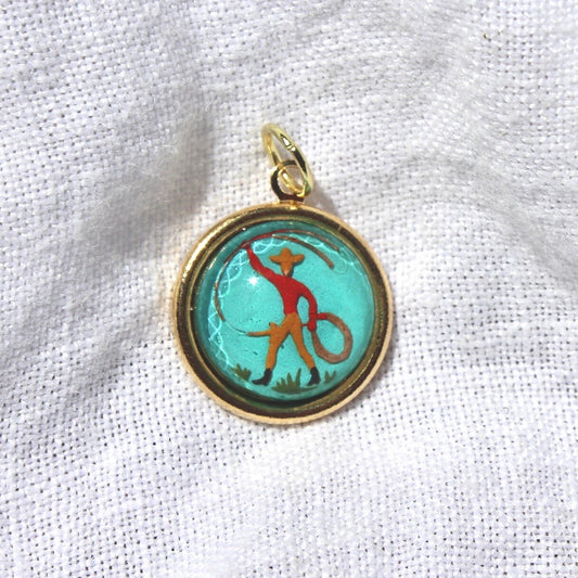 Vintage Cowboy Intaglio Charm - 1950s Western Cowboy Charm - Vintage Reverse Intaglio Charm