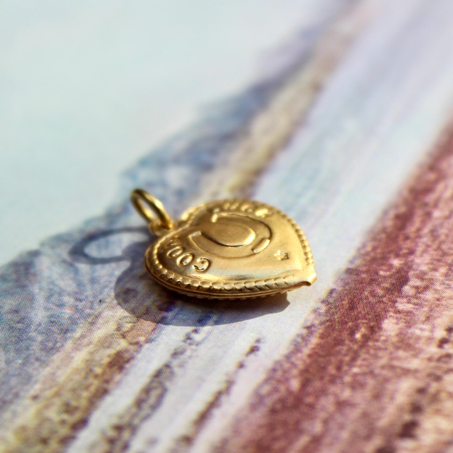 Vintage Puffed Heart Charm - Sweet Vintage Brass Heart Charm - U R My Rose Charm