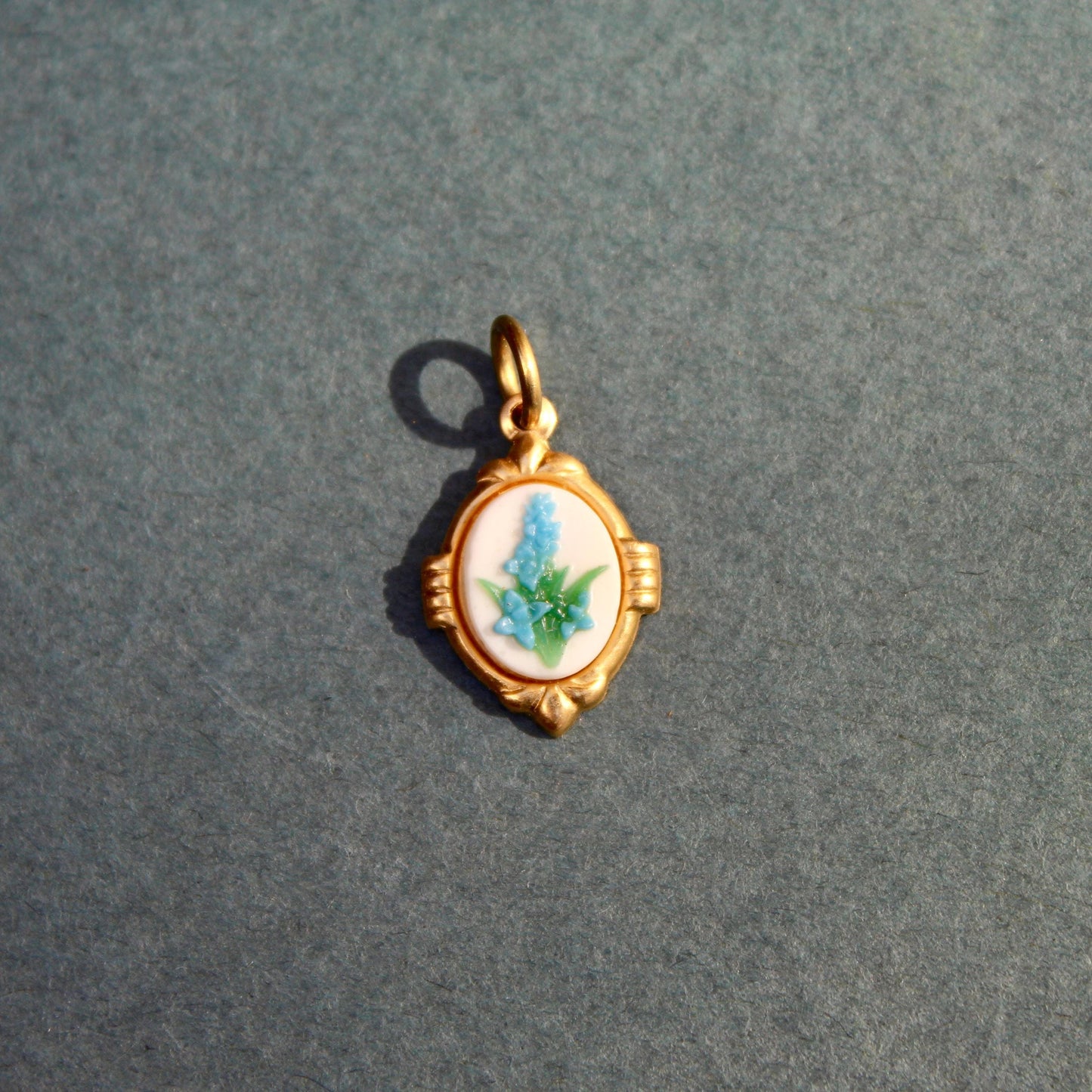 Vintage Blue Flower Brass Charm - Vintage Hand Painted Floral Charm - Vintage Bluebonnet Charm