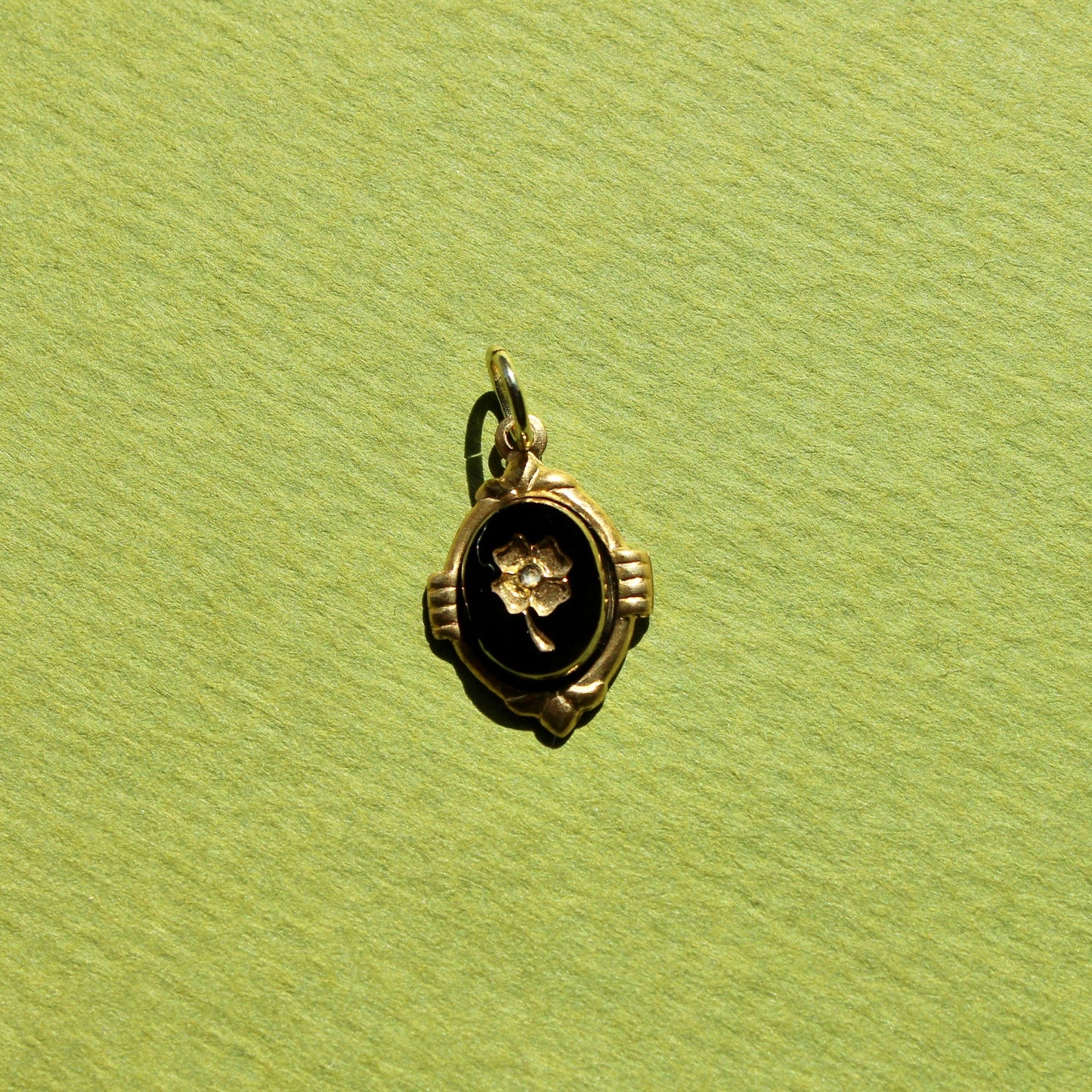 1970s Carved Glass Black Clover Charm