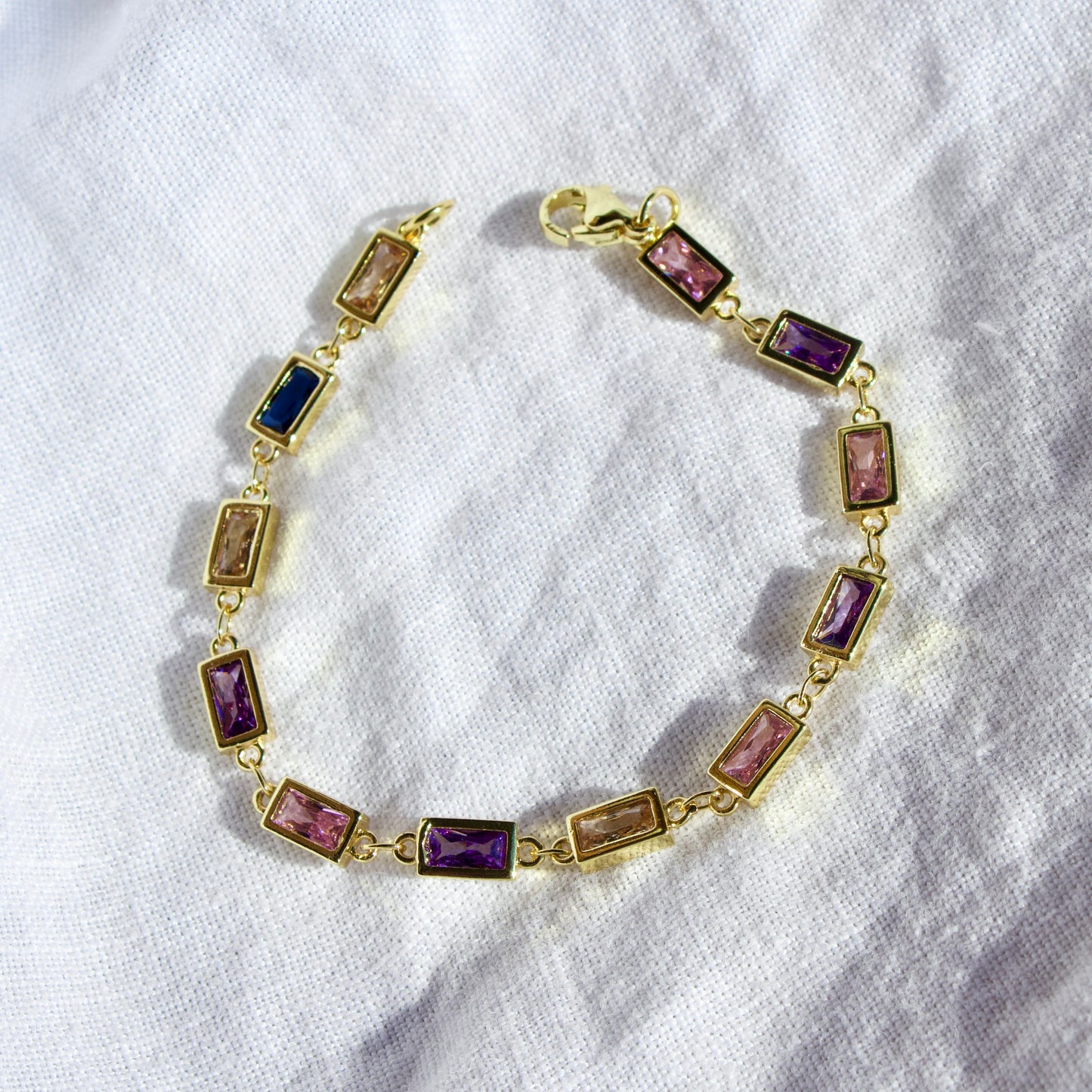Colorful Baguette Gold Filled Bracelet