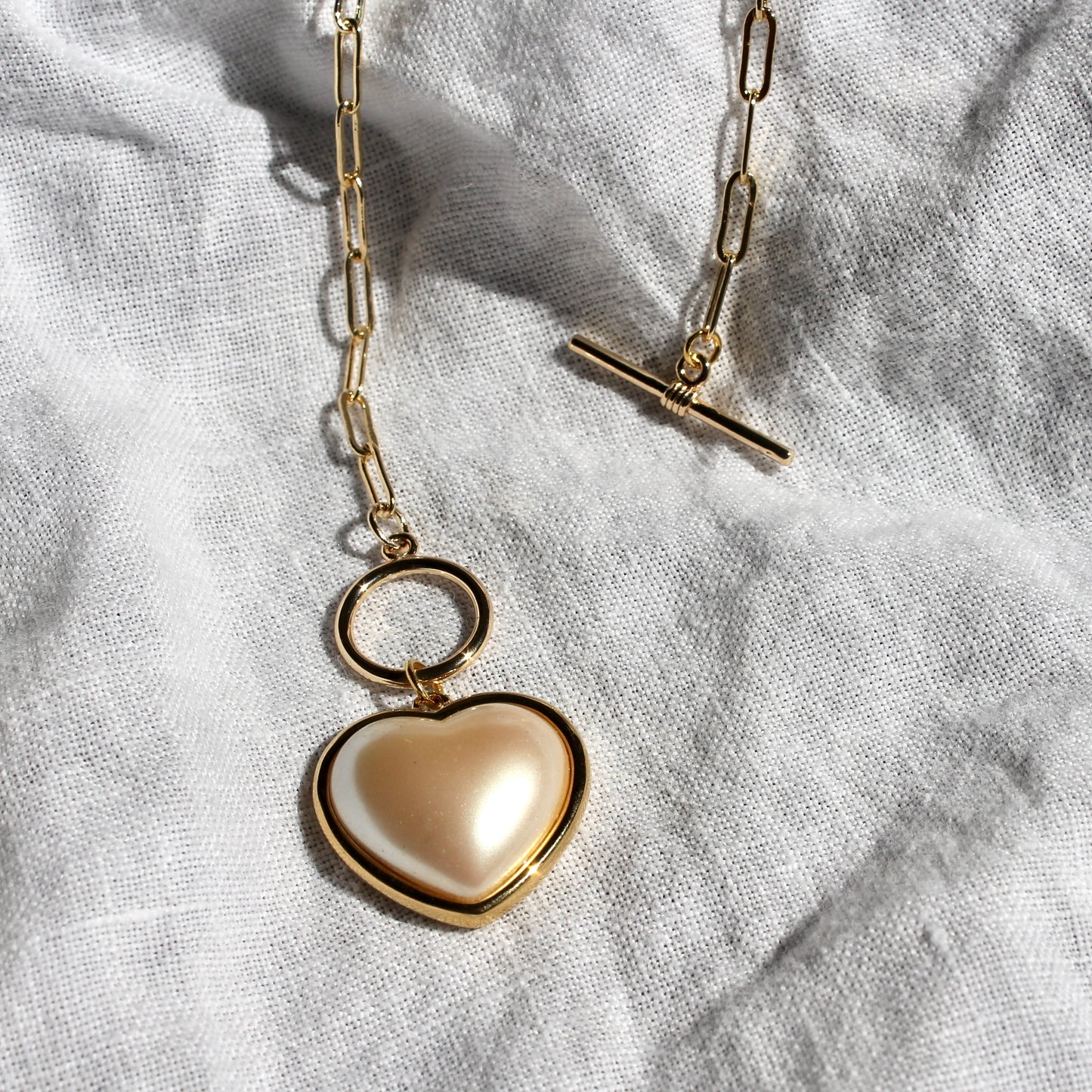 Vintage Pearl Heart Toggle Necklace