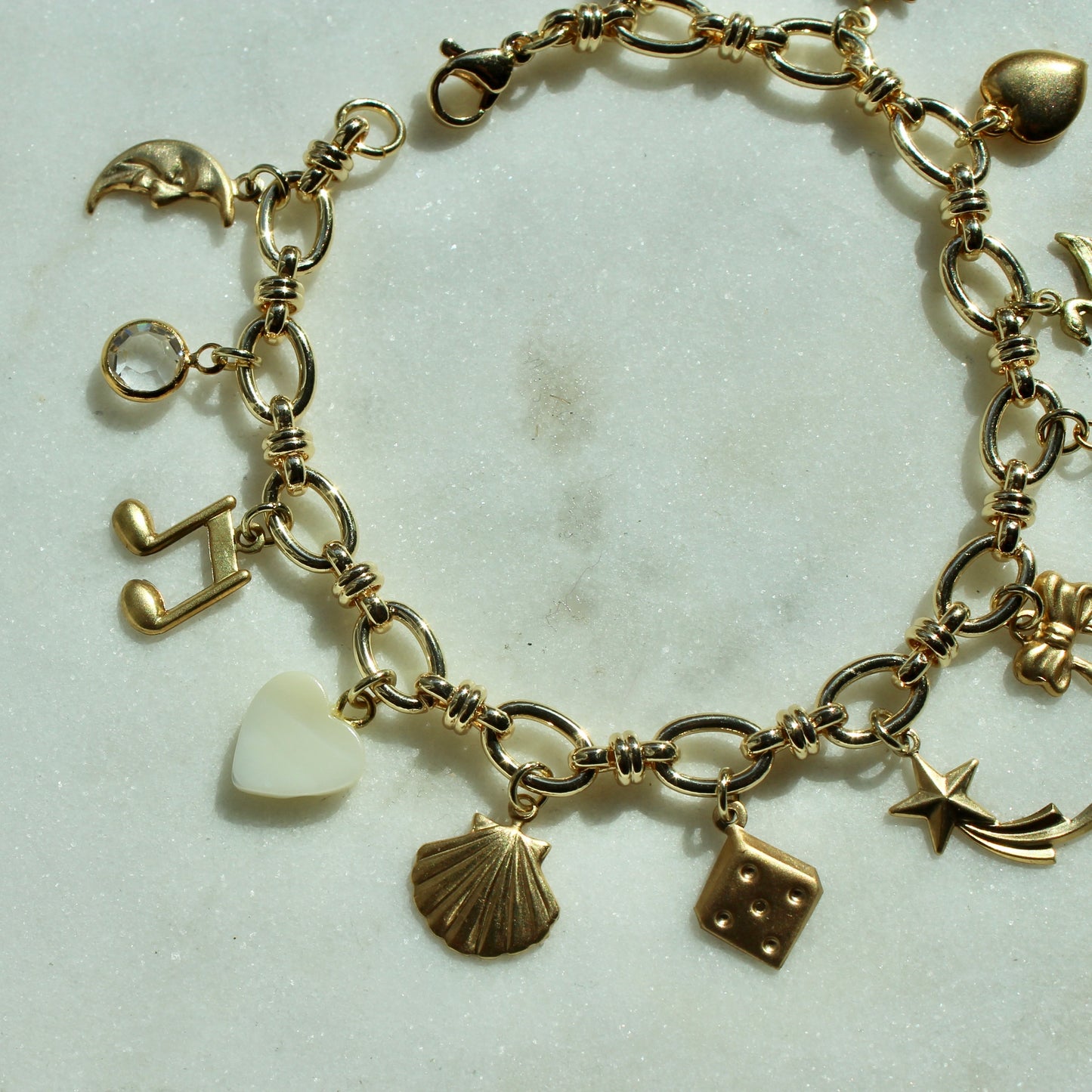 Vintage White and Gold Charm Bracelet