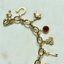 Load image into Gallery viewer, Vintage Red and Gold Charm Bracelet

