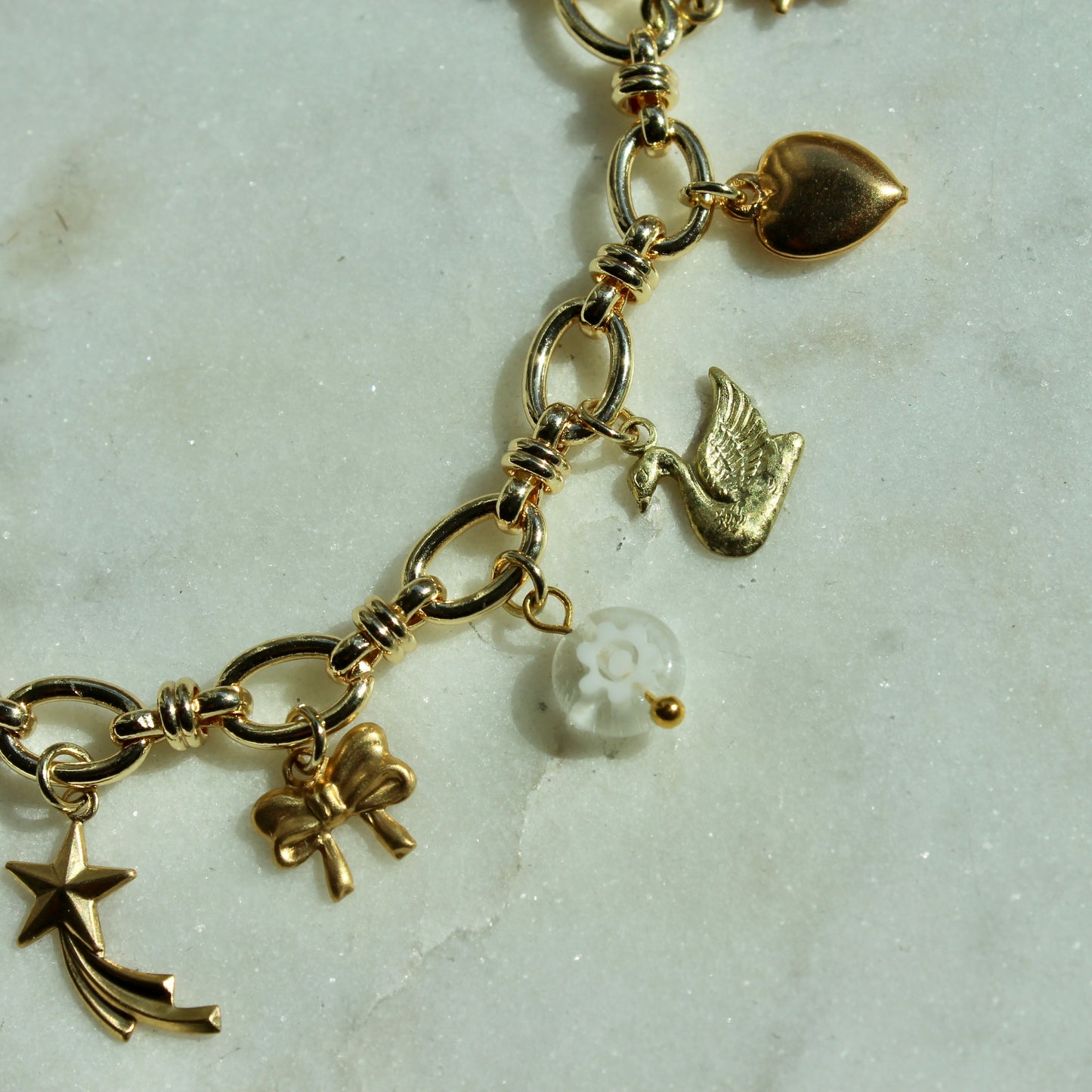 Vintage White and Gold Charm Bracelet