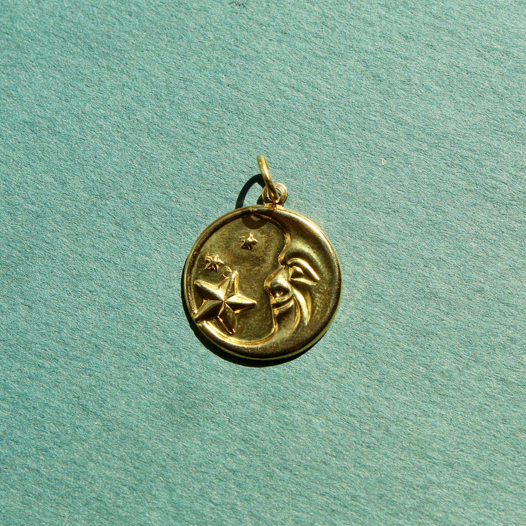Vintage Moon and Star Coin Charm