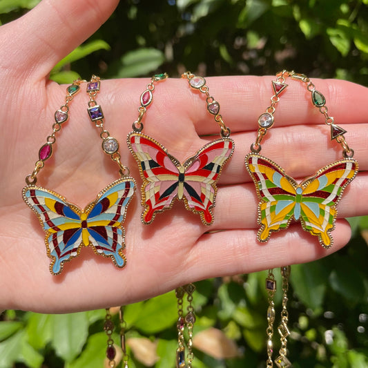 Vintage 70s Enamel Butterfly Necklace