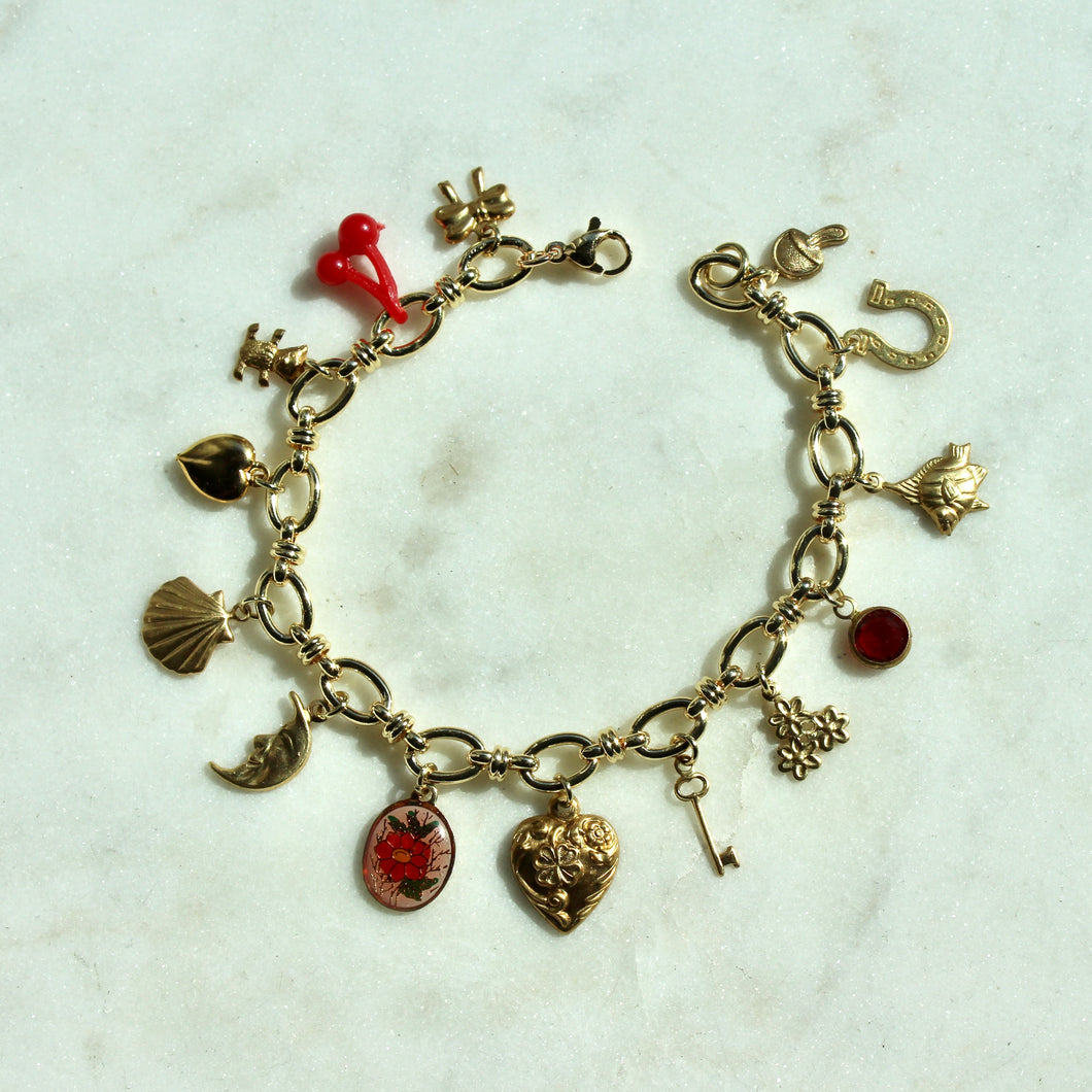 Vintage Red and Gold Charm Bracelet