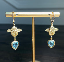 Load image into Gallery viewer, Vintage Angel and Blue Heart Drop Earrings

