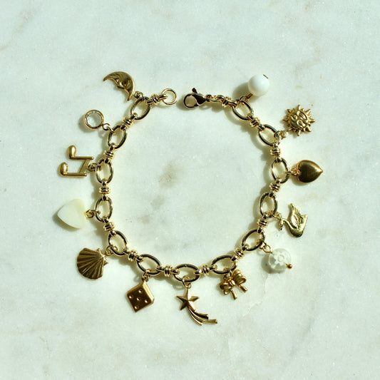 Vintage White and Gold Charm Bracelet