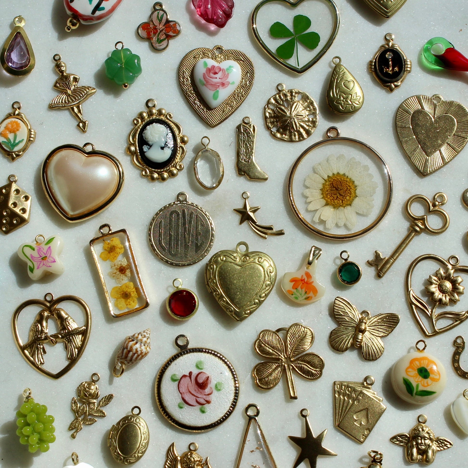 Charm Soup - Charm Lot with Vintage and New Charm Mix - Gold Plated and Raw Brass Charms - Vintage Charms for Jewelry Making