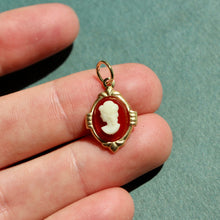 Load image into Gallery viewer, Vintage Red Cameo Charm - Vintage Brass Cameo Charm with Jumpring
