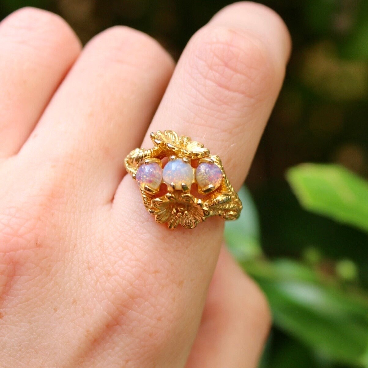 Vintage Avon Faux Opal Ring - Vintage Gold and Pink Opal Ring