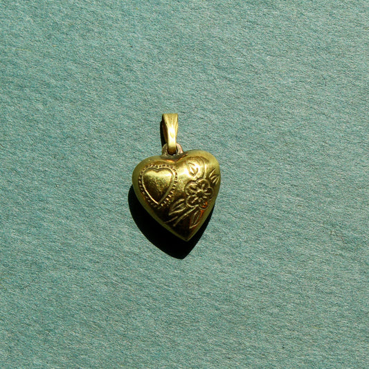 Vintage Brass Puffed Heart Charm - Vintage Double Sided Puff Charm - Brass Charm