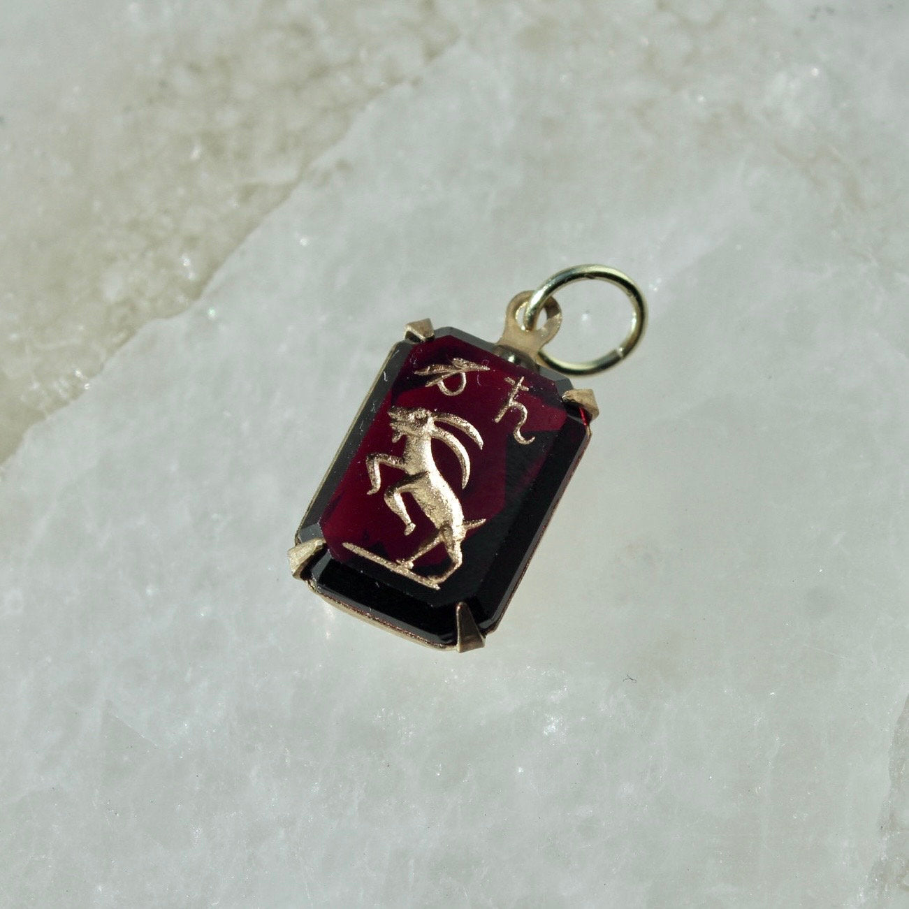 Vintage Capricorn Zodiac Charm - Vintage German Intaglio Zodiac Charm - Astrology Capricorn Zodiac Pendant