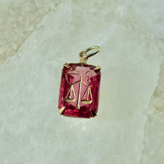 Vintage Libra Zodiac Charm - Vintage German Intaglio Zodiac Charm - Astrology Libra Zodiac Pendant