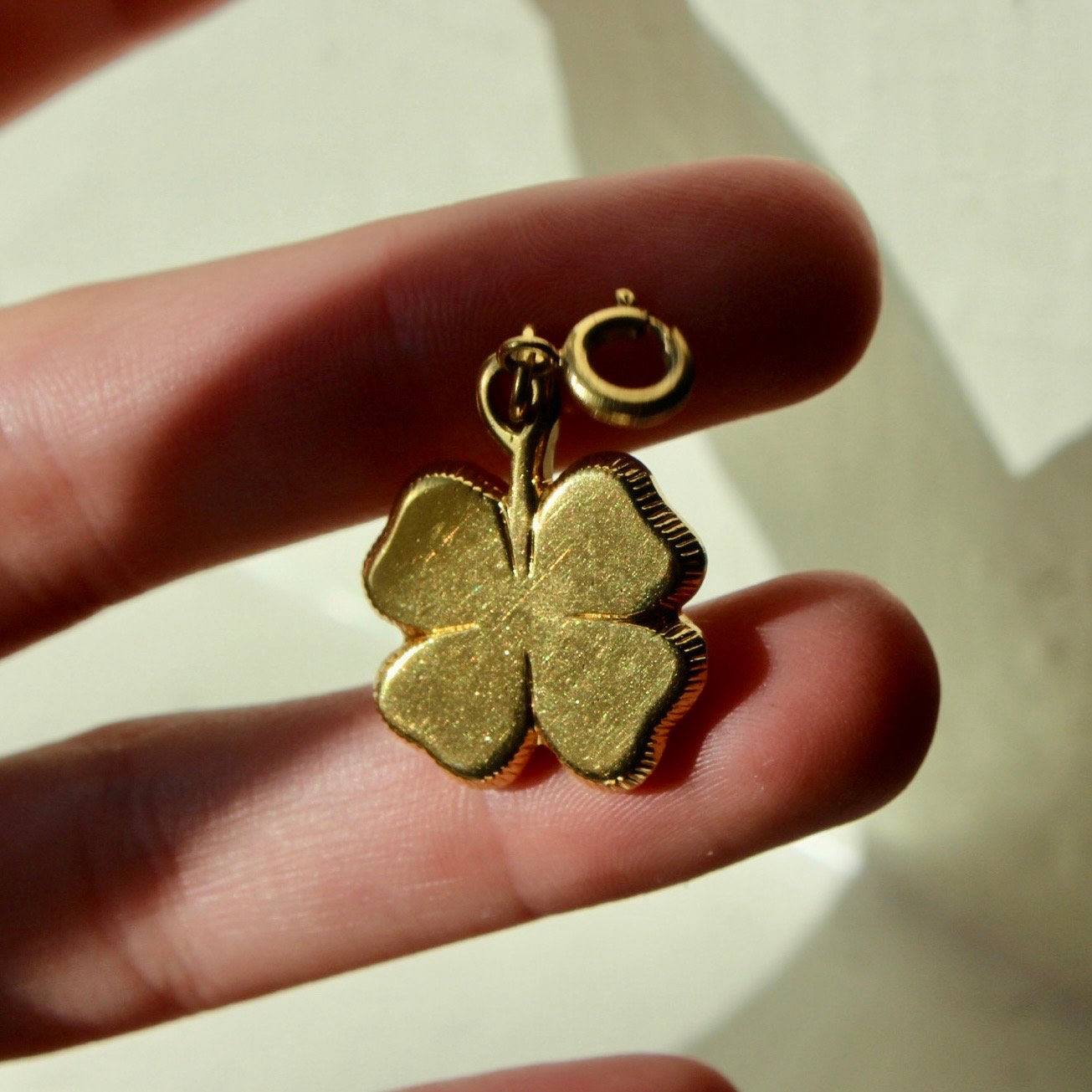 Vintage Gold Tone Clover Charm - Vintage Gold Clip Charm - Good Luck Gold Clover Charm