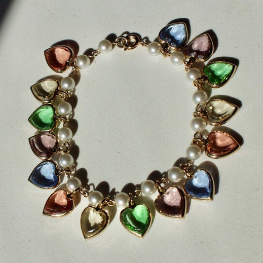 Vintage Pastel Heart Charm Bracelet - Vintage Charm Bracelet with Pastel Clear Acrylic Charms