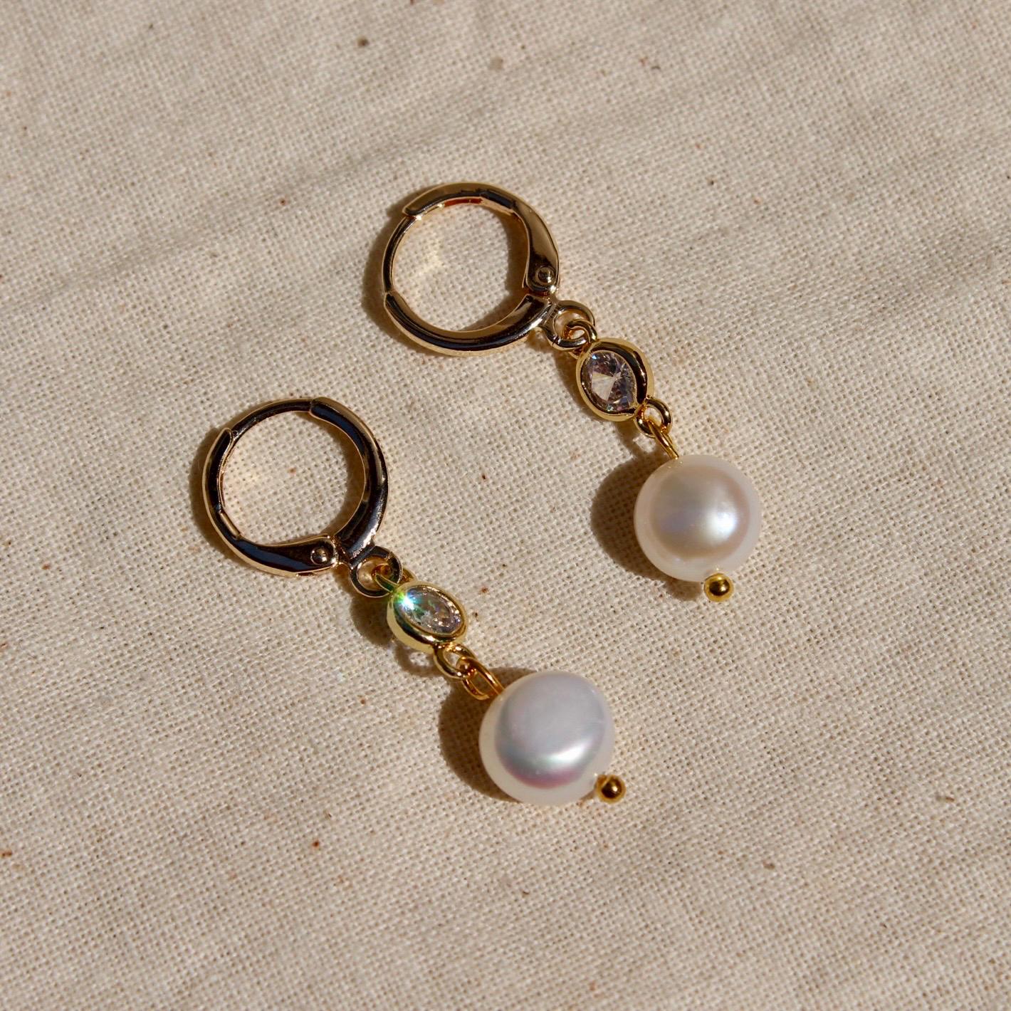 Pearl and Crystal Drop Stud Earrings - Crystal Stud Earrings with Pearl Drop - Gold Plated Pearl and Crystal Earrings