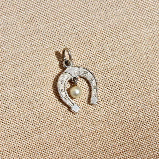 Vintage Good Luck Horseshoe Charm with Pearl - Vintage Sterling Silver Lucky Charm