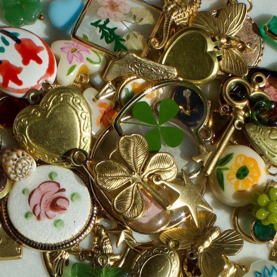 Charm Soup - Charm Lot with Vintage and New Charm Mix - Gold Plated and Raw Brass Charms - Vintage Charms for Jewelry Making