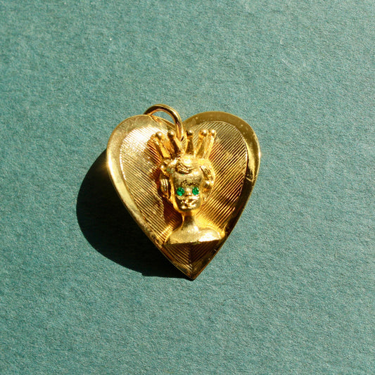 Vintage Hobco House of Borvani "Household Ruler" Charm - Vintage Gold Queen Charm - Vintage Gold Heart Shaped Charm