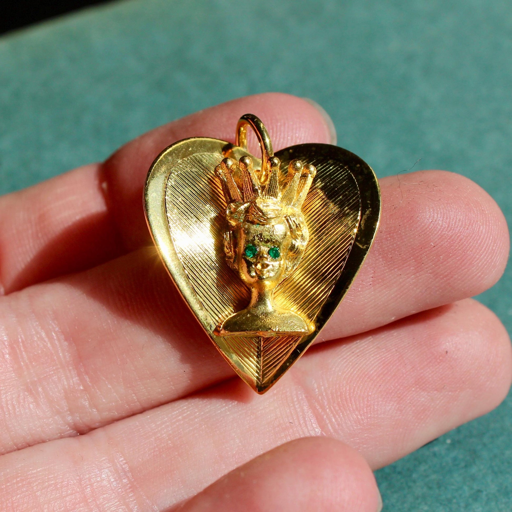 Vintage Hobco House of Borvani "Household Ruler" Charm - Vintage Gold Queen Charm - Vintage Gold Heart Shaped Charm