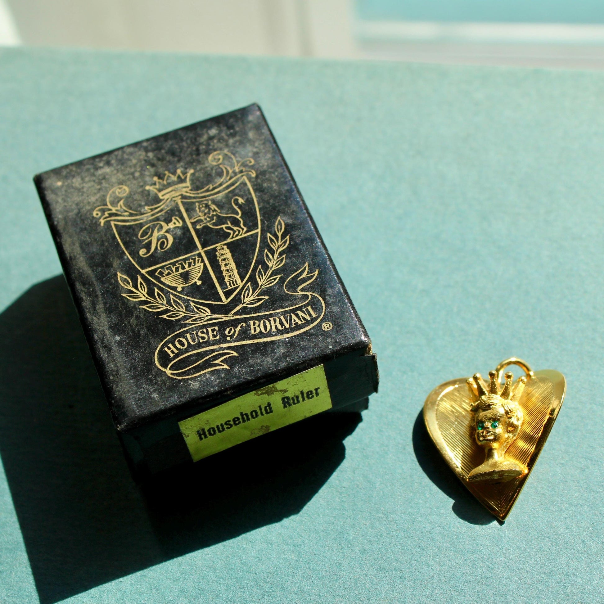 Vintage Hobco House of Borvani "Household Ruler" Charm - Vintage Gold Queen Charm - Vintage Gold Heart Shaped Charm