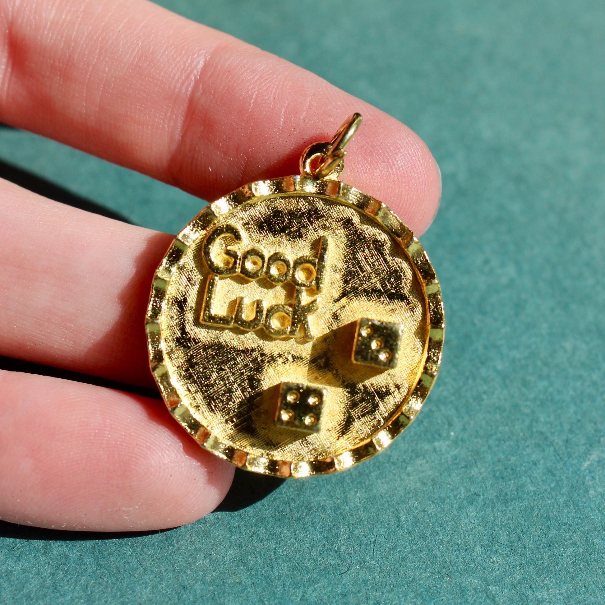 Vintage Hobco House of Borvani Good Luck Round Charm - Vintage Good Luck Pendant - Good Luck Dice Charm