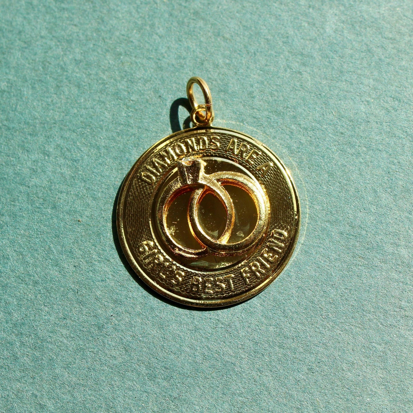 Vintage Hobco House of Borvani "Diamonds are a Girl's Best Friend" Round Charm - Vintage Gold Pendant Charm