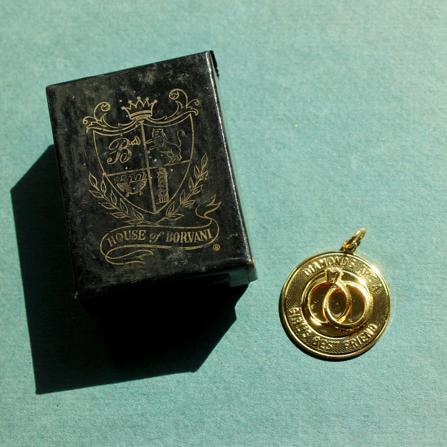 Vintage Hobco House of Borvani "Diamonds are a Girl's Best Friend" Round Charm - Vintage Gold Pendant Charm