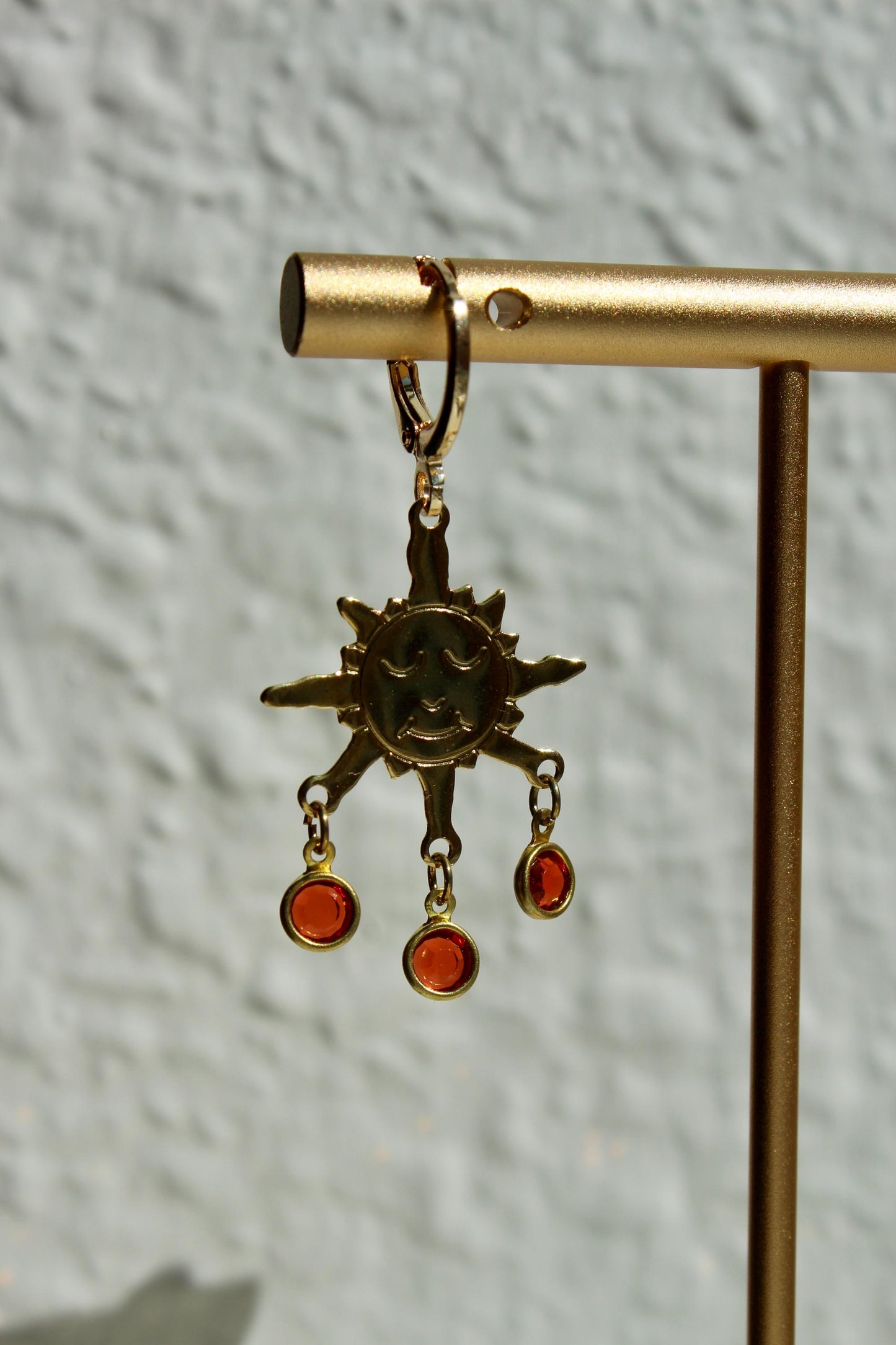 Vintage Sun Dangle Charm Earrings - Sun Earrings with Orange Crystal Drops - Vintage Dangle Earrings