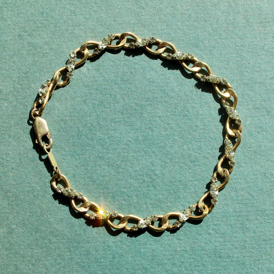 Vintage Krementz Tennis Chain Link Bracelet - Vintage Gold Link Bracelet with Silver Rhinestones