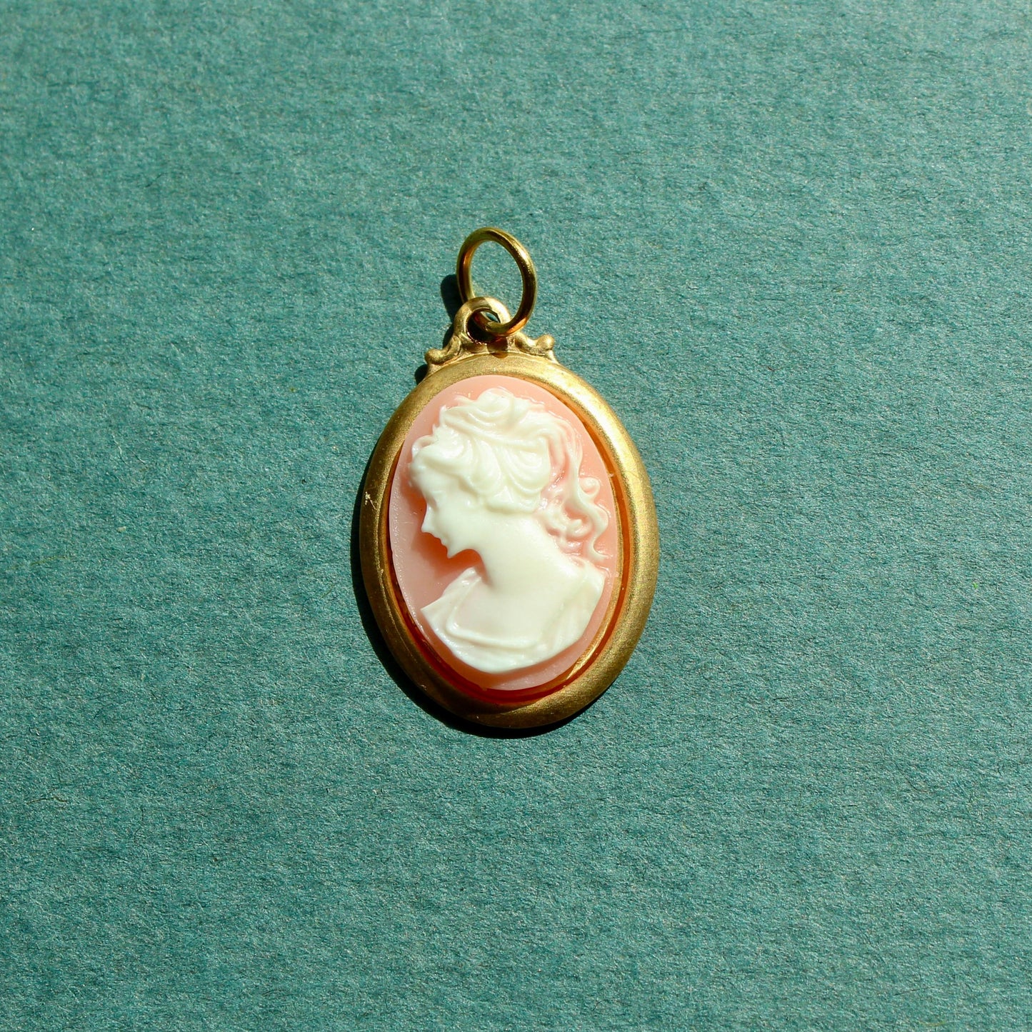 Vintage Medium Pink Cameo Charm - Vintage Brass Cameo Charm