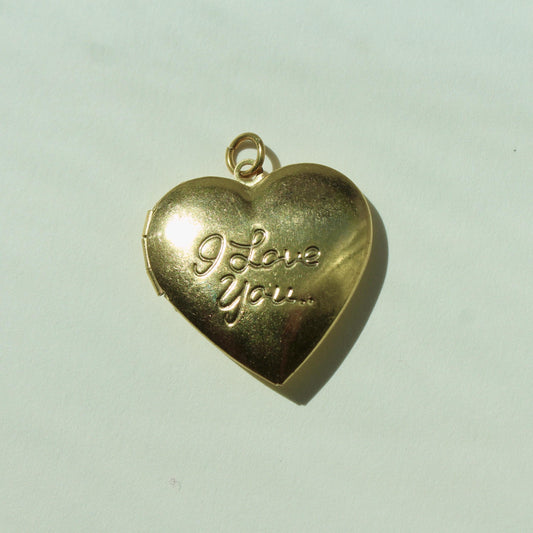 Vintage Brass I Love You Heart Locket Charm - Vintage Heart Locket Charm - Raw Brass Vintage Locket