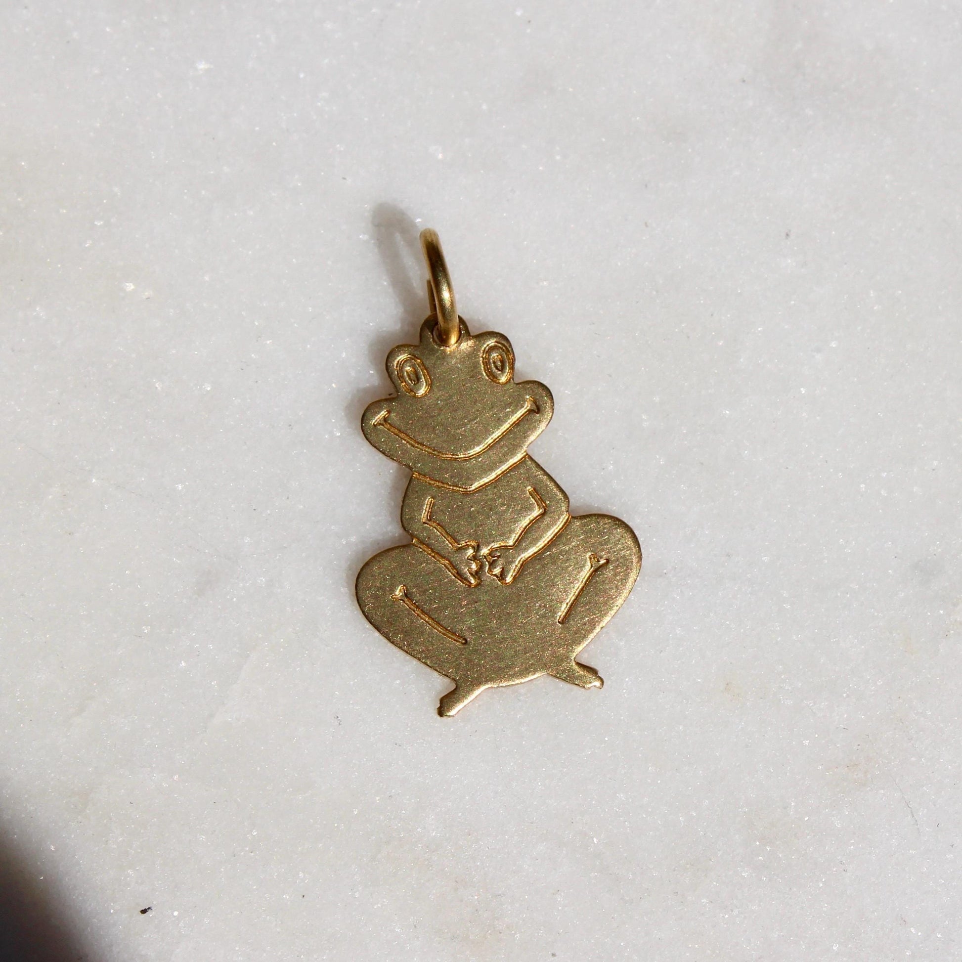 Vintage Brass Frog Charm - Small Gold Sitting Frog Charm