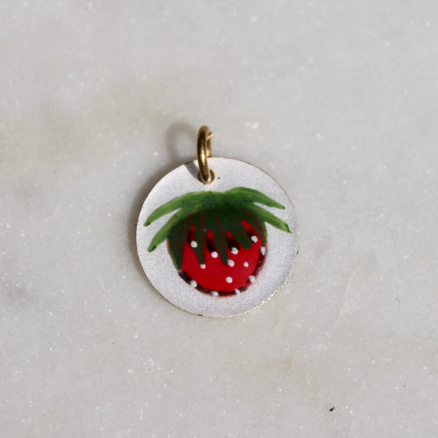 Vintage Strawberry Charm - Vintage Hand Painted Strawberry Charm - Vintage Enamel Strawberry Guilloche Charm