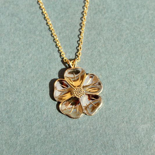 Vintage Gold Flower Necklace - Vintage Flower Pendant Necklace - Gold Plated Flower Necklace