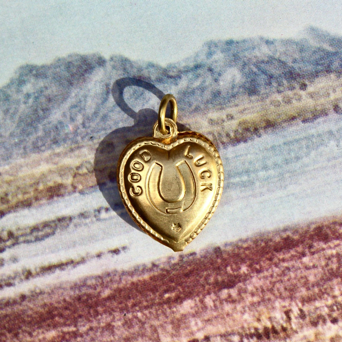 Vintage Puffed Heart Charm - Sweet Vintage Brass Heart Charm - U R My Rose Charm