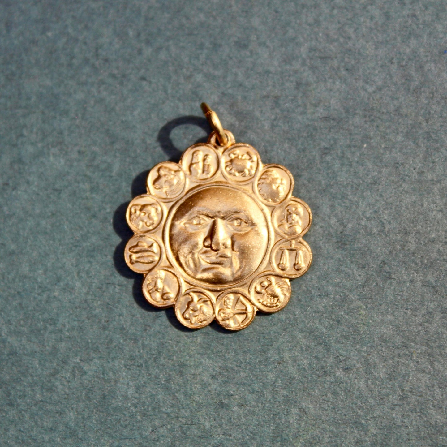 Zodiac Wheel Charm - Brass Zodiac Pendant - Vintage Stamping Brass Charm