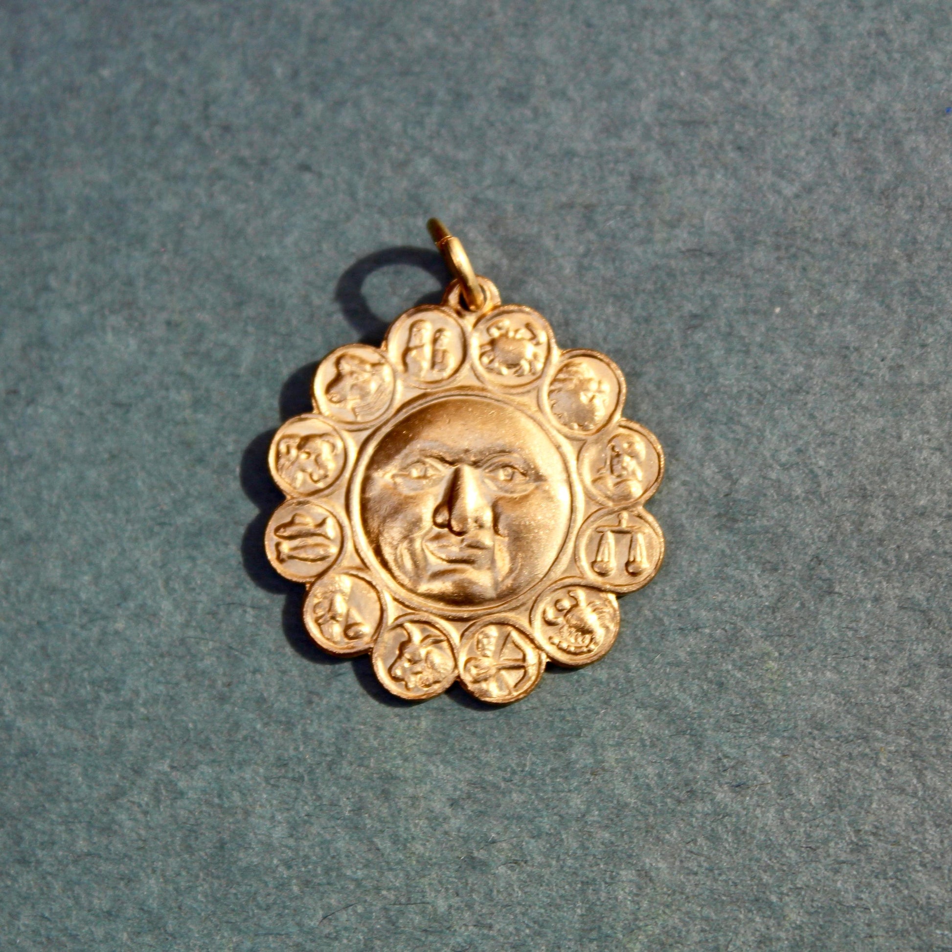 Zodiac Wheel Charm - Brass Zodiac Pendant - Vintage Stamping Brass Charm