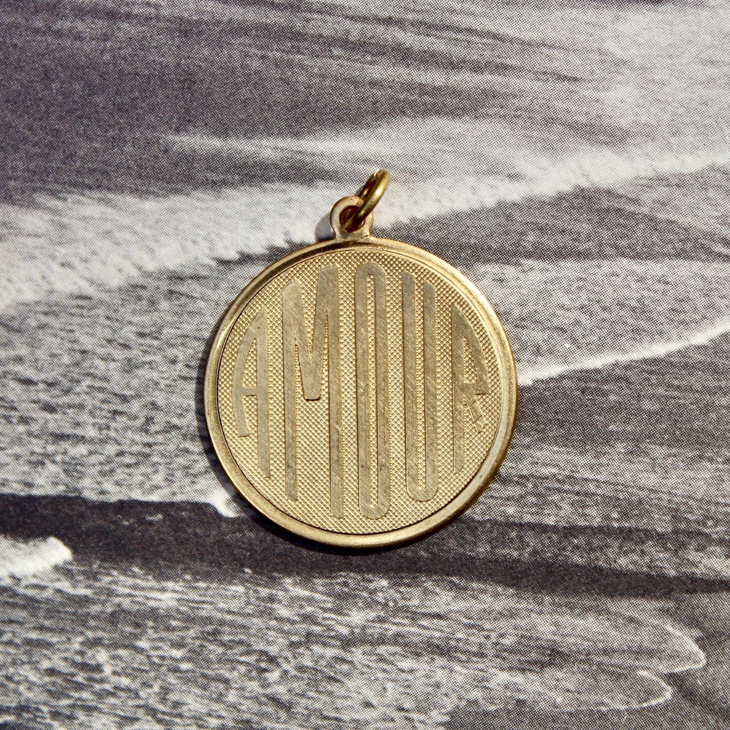 Large Vintage Amour Circle Charm - Vintage Love Brass Charm - Vintage Amour Pendant