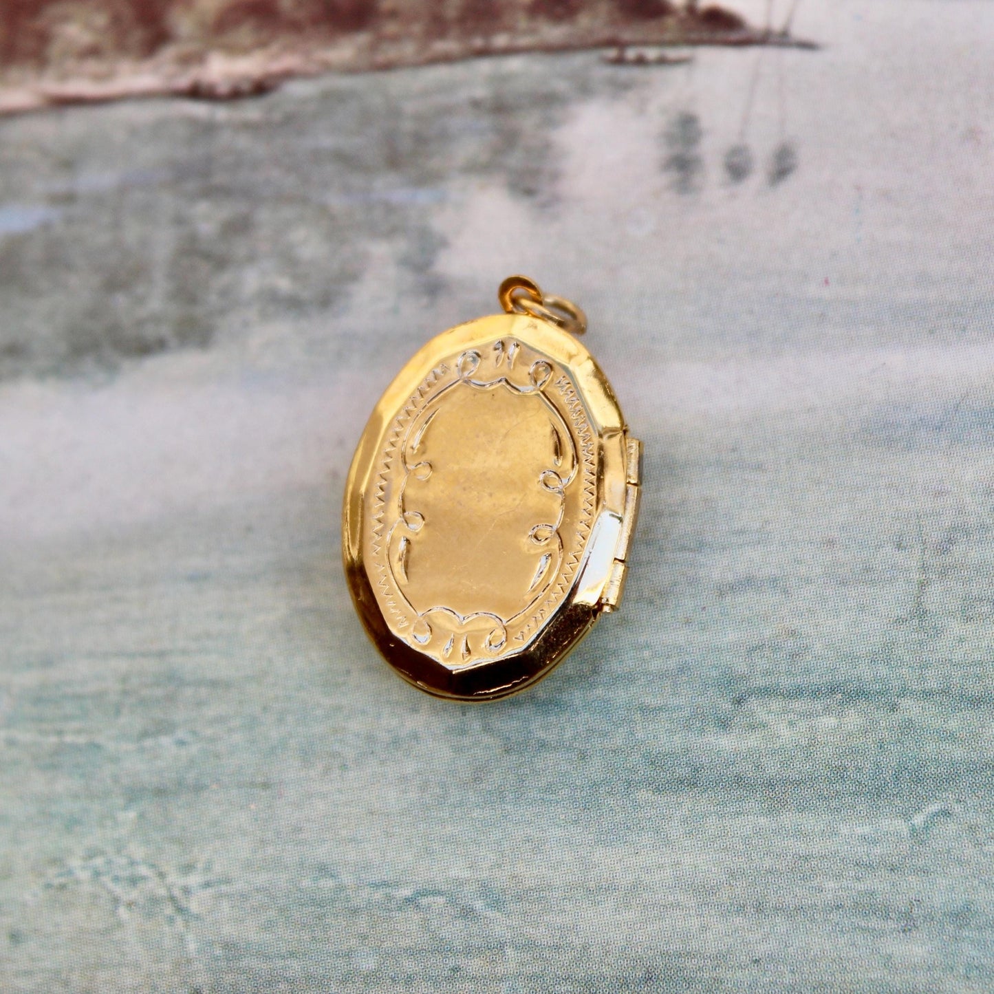 Vintage Blue Cameo Locket - Small Oval Cameo Locket Charm - Gold Plated Oval Locket with Blue Cameo