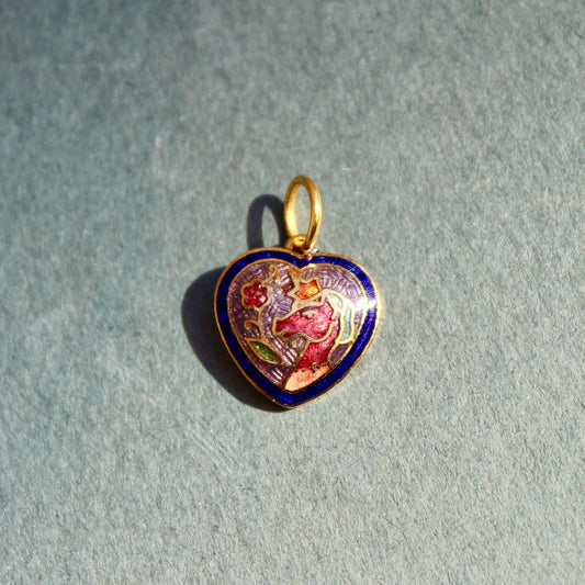 Vintage Cloisonné Unicorn Heart Charm - Vintage Unicorn Charm - Vintage Cloisonne Heart - Vintage Cloisonne Charm for Her