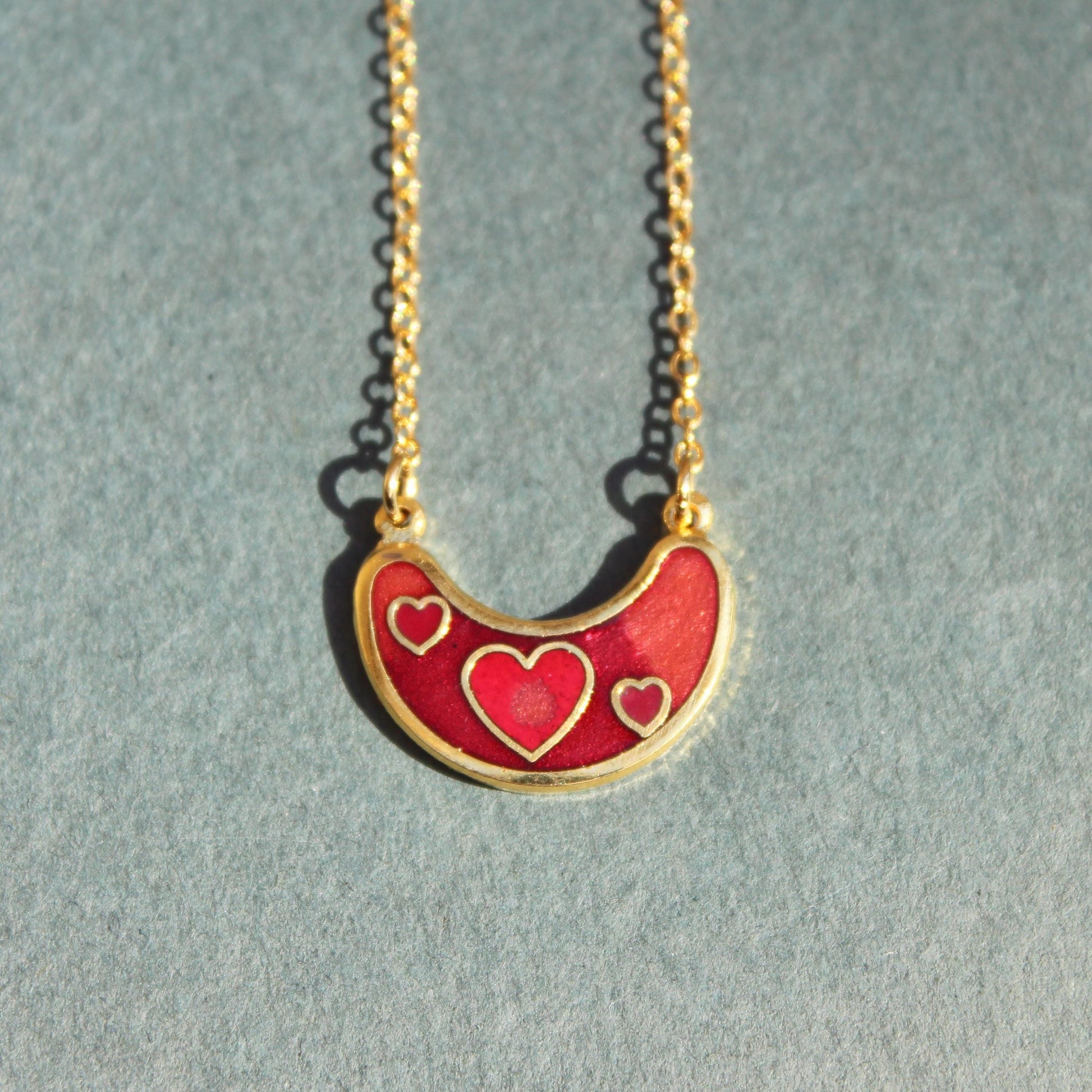 Vintage Enamel Floral Pendant Necklace - Vintage Flower Necklace - Vintage Inlaid Enamel Heart Necklace