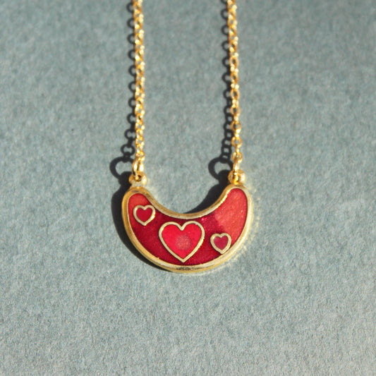 Vintage Enamel Floral Pendant Necklace - Vintage Flower Necklace - Vintage Inlaid Enamel Heart Necklace