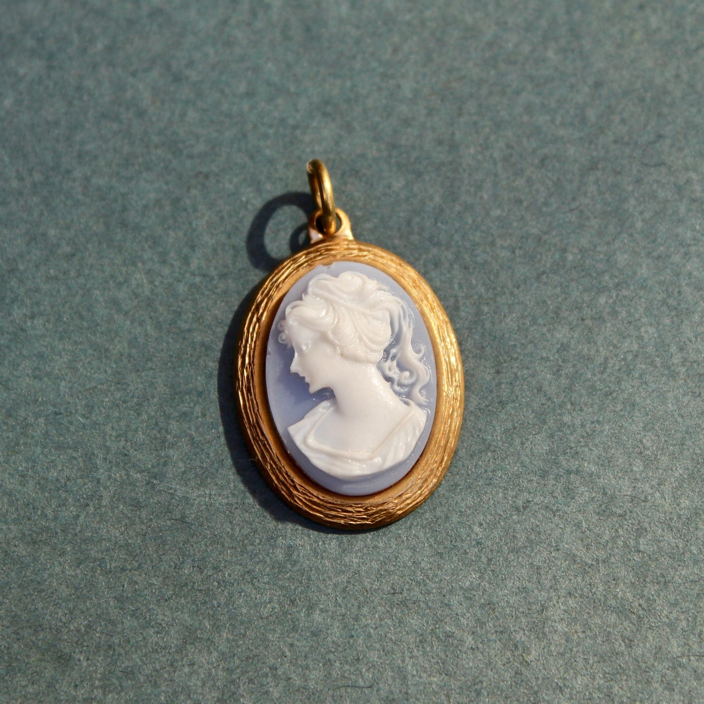 Vintage Medium Blue Cameo Charm - Vintage Brass Cameo Charm
