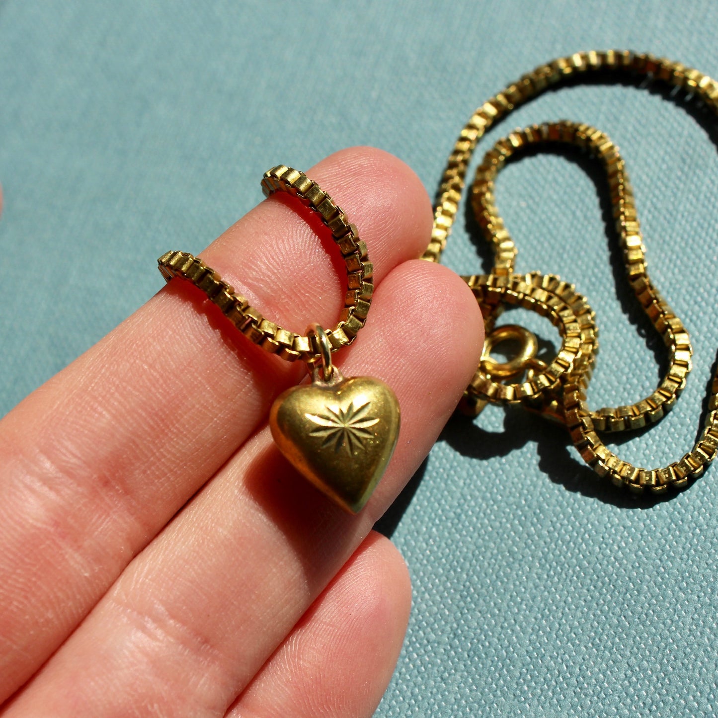 Vintage Brass Puffy Heart Necklace